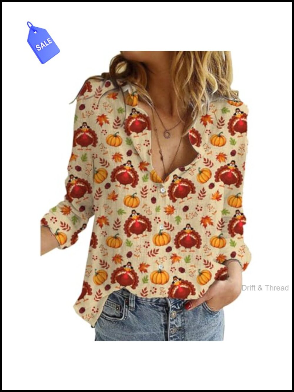 Women V Neck Long Sleeve Button Down Polyester Blouse Fall Holiday Top